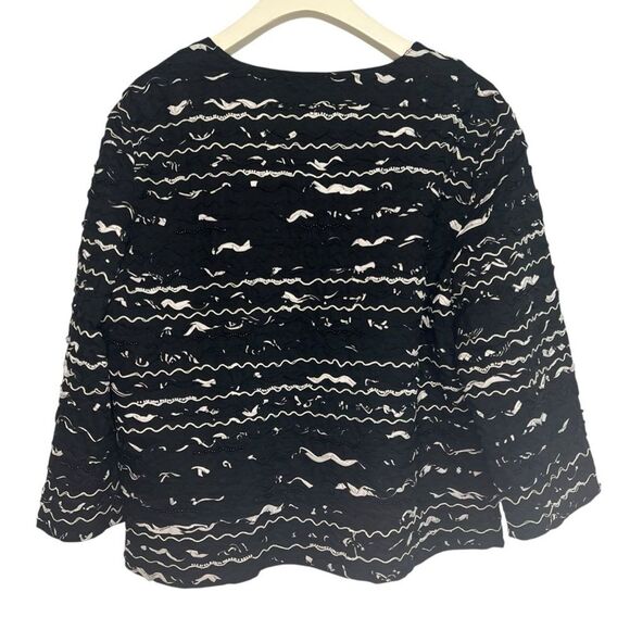Chico’s Beaded Embroidered Open Front Blazer Jacket Size 3 XL Black White Cotton - Picture 2 of 5